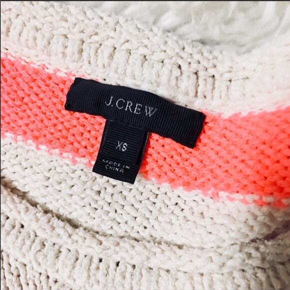 J Crew Neon Pink Orange Twist Stitch Open Neck Pullover Cream Stripe Sweater XS - Picture 7 of 7